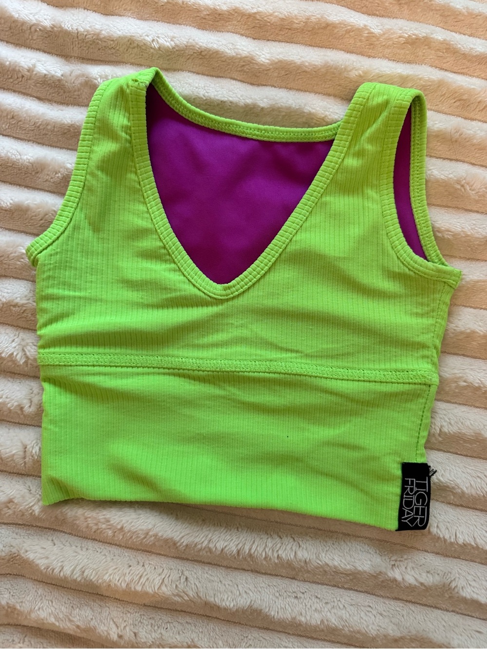 Tiger Friday 🐅 Triple Threat Neon Green & Purple Reversible Crop Tank CXL